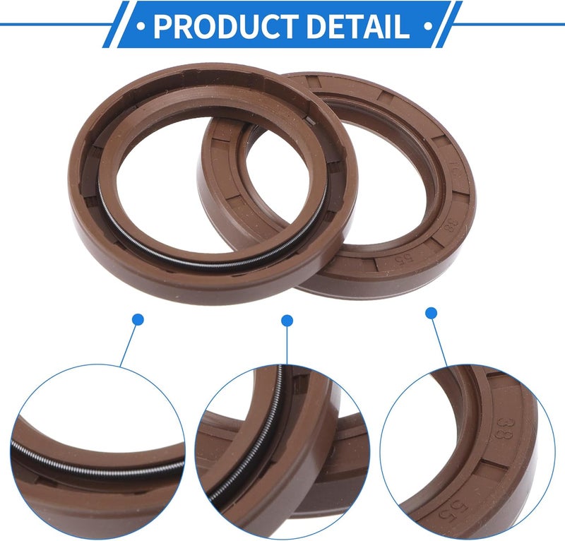 VekAuto Universal Oil Seal TC Double Lip W Steel Spring Seal Ring Rotary Shaft Seal 38x55x7mm High Pressure FKM Rubber Brown 2 Pcs - Image 5